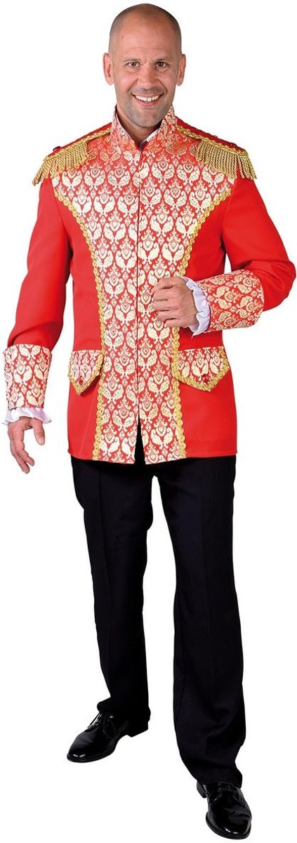 Middeleeuwen & Renaissance Kostuum | Jas Overdadig Brokaat Kroonprins Rood Man | Large | Carnaval kostuum | Verkleedkleding